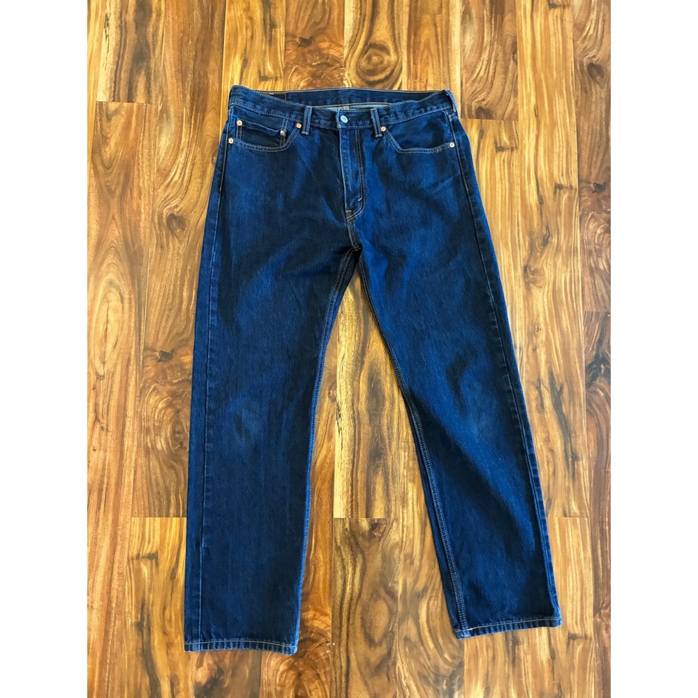 Levis 505 Regular Fit Straight Jeans Dark Wash Denim Mens 36x32 Vintage Style